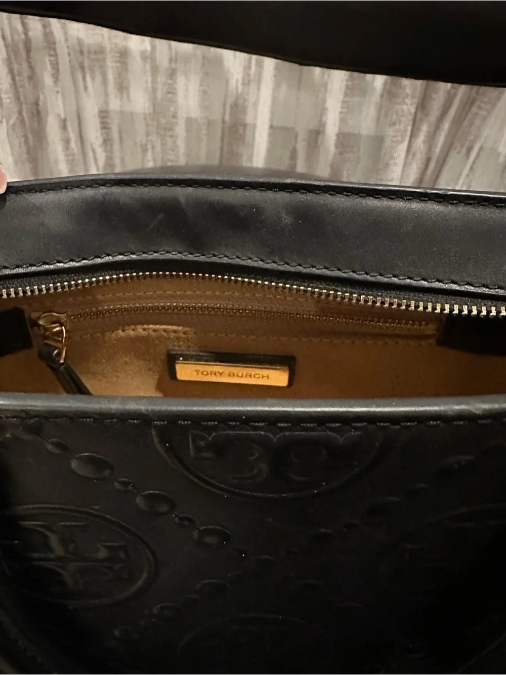 Tory Burch Black Quilted Logo Mini Satchel with Gold Hardware